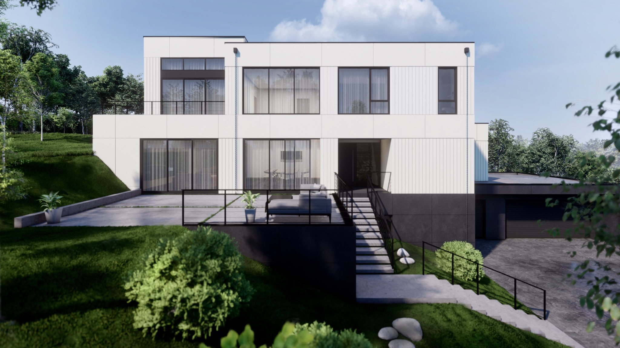 Green Valley, Armonk, NY: rendering of a white modern residence